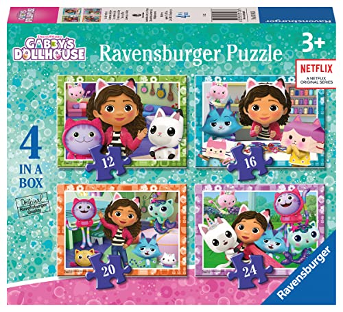 Ravensburger - Puzzle Gabby's Dollhouse, Colección Puzzle 4 in a box, 10, 12, 14, 16 Piezas, Puzzle para Niños, Edad Recomendada 3+ Años