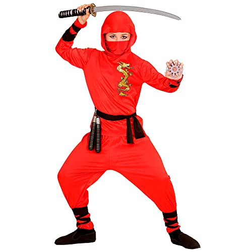 "RED DRAGON NINJA" (hooded coat, pants, belt, face mask, arm & leg ties) - (140 cm / 8-10 Years)