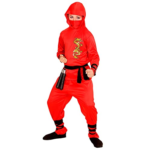 "RED DRAGON NINJA" (hooded coat, pants, belt, face mask, arm & leg ties) - (140 cm / 8-10 Years)
