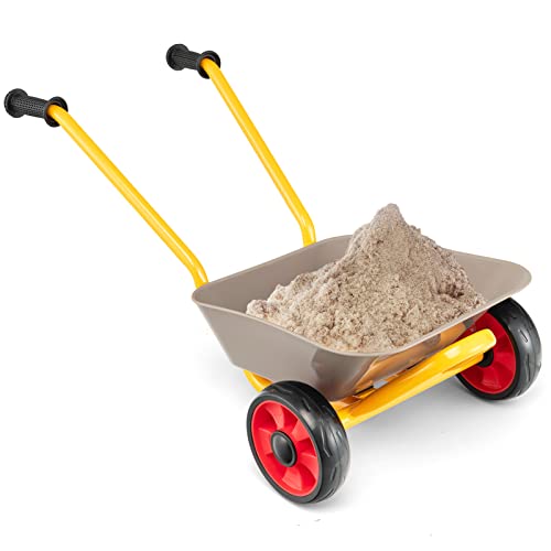 RELAX4LIFE Carretilla de 2 ruedas para niños, carro de jardín al aire libre con gran capacidad de carga, asas antideslizantes, pequeña carretilla de juguete, regalo para niños