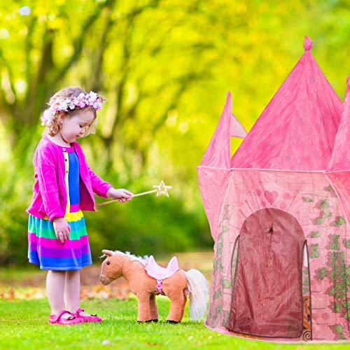 Relaxdays Tienda Campaña Infantil, Forma Castillo Princesas, para Jugar en Interiores y Exteriores, 142x102x102 cm, Rosa, Color (10035291)