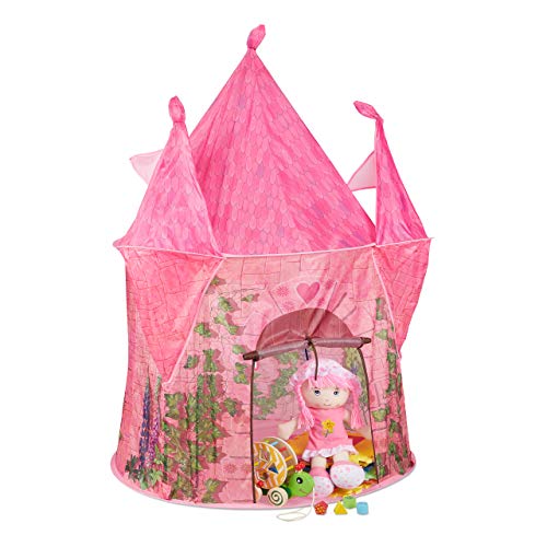 Relaxdays Tienda Campaña Infantil, Forma Castillo Princesas, para Jugar en Interiores y Exteriores, 142x102x102 cm, Rosa, Color (10035291)