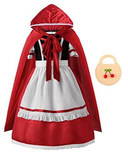 ReliBeauty Disfraz Caperucita Roja para Niña Disfraces de Carnaval y Halloween con Capa con Capucha y Bolso 11-12 años, 150