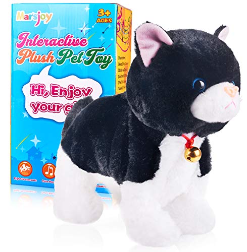 Robot de felpa negro gato relleno animal interactivo gato robot juguete, gato gatito juguete, juguete animado gatos para niñas bebé niños L: 12 pulgadas H: 8 pulgadas ancho: 5 pulgadas