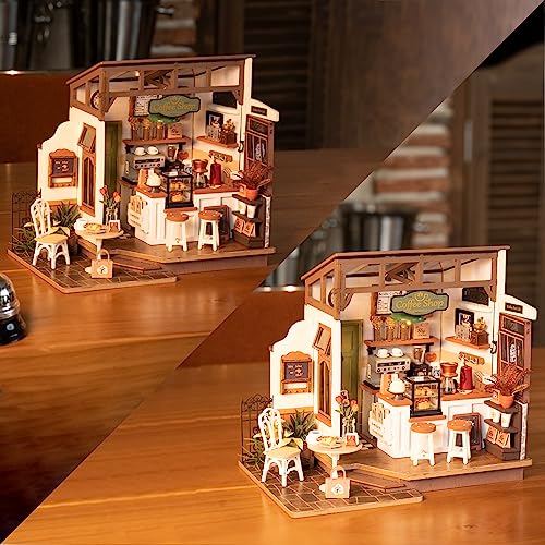 Rolife Casa de Muñecas Casa en Miniatura con Accesorios Hecha a Mano Kits Modelo para Adultos para Construir Juguetes Navidad Regalos de Cumpleaños para Niñas y Mujeres (NO.17 Café)
