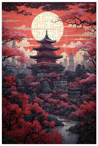 Rompecabezas de 1000 Piezas para Adultos, el Sereno Kioto con Sus templos históricos en Medio de Flores de Cerezo 2, Rompecabezas de Madera, Múltiples tamaños (No Frames ; 300)