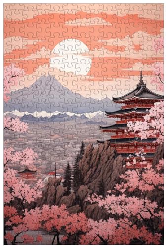 Rompecabezas de 1000 Piezas para Adultos, el Sereno Kioto con Sus templos históricos en Medio de Flores de Cerezo 4, Rompecabezas de Madera, Opción múltiple (No Frames ; 100)