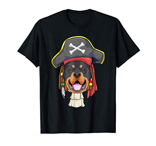 Rottweiler Pirate Dog Halloween Caribbean Jolly Roger Gift Camiseta