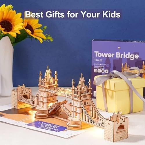 RoWood Puzzle 3D Madera Puente de la Torre Maquetas para Construir Adultos, Tower Bridge Maquetas de Edificios Madera Adultos, Regalos para Adultos y Niños (Sin Pilas en el Paquete)