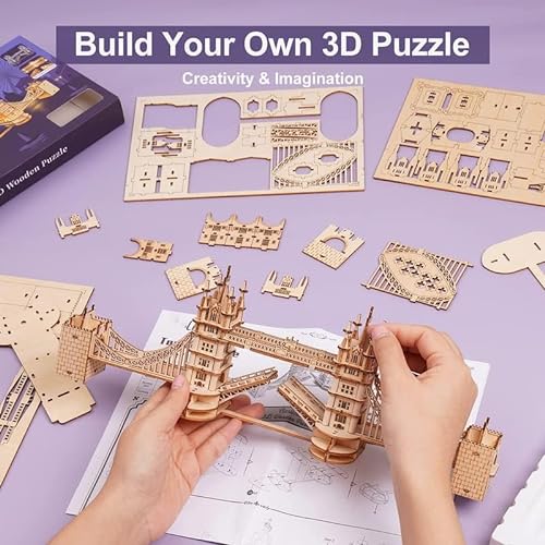 RoWood Puzzle 3D Madera Puente de la Torre Maquetas para Construir Adultos, Tower Bridge Maquetas de Edificios Madera Adultos, Regalos para Adultos y Niños (Sin Pilas en el Paquete)