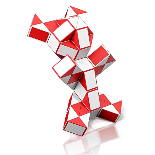 ROXENDA Serpiente Magica, Magic Snake Cube Twist Puzzle - Juegos de Rompecabezas 3D Cubo de Serpiente Regalo Cumpleaños Colegio para Niños y Adultos - 1 Pack (Rojo, 72 Segmentos)