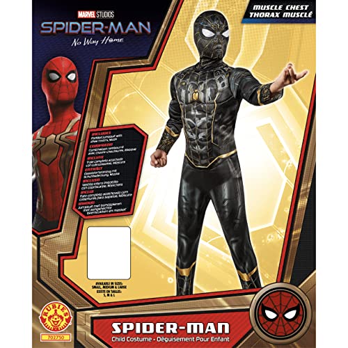 Rubies Disfraz oficial de Marvel Spider-Man No Way Home Deluxe para niños, traje negro y dorado, disfraz de superhéroe para niños, Negro Y Oro, Medium