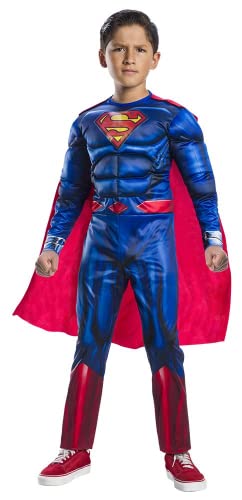 Rubies Disfraz Superman Black Line Deluxe para niños, Jumpsuit con pecho musculoso y capa, Oficial DC Comics, Warner Bros para Halloween, Carnaval, Navidad y cumpleaños, 702263-L