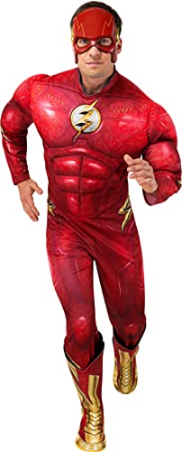 Rubies Disfraz The Flash Deluxe para adulto, Jumpsuit con pecho musculoso, cubrebotas y máscara, Oficial DC Comics, The Flash, para Carnaval, Halloween, Fiestas