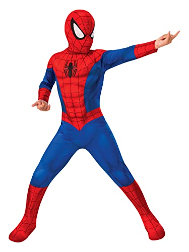 RUBIES – Marvel Oficial – Disfraz infantil clásico Spider-Man – Talla 5-6 años – Traje completo con máscara y cubierta de calzado.