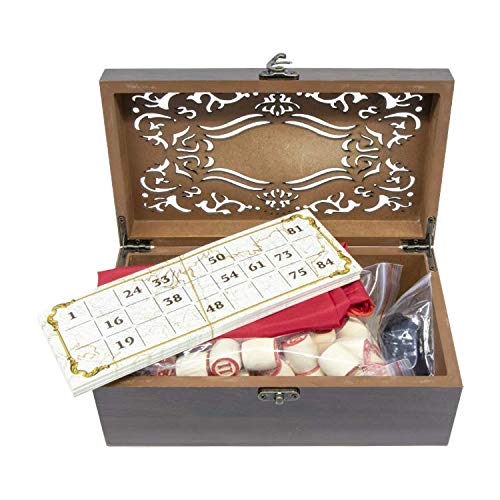 rukauf Juego de lotería rusa (Loto) en caja de madera decorada con figuras de madera, juego de bingo familiar