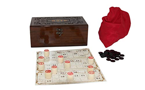 rukauf Juego de lotería rusa (Loto) en caja de madera decorada con figuras de madera, juego de bingo familiar