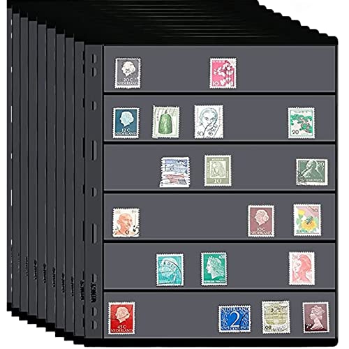 RUNRAYAY 10 hojas de páginas de sellos, página de álbum de sellos de coleccionista de 6 filas para carpeta de álbum de sellos con fundas de carpeta estándar de 9 agujeros para coleccionistas de sellos