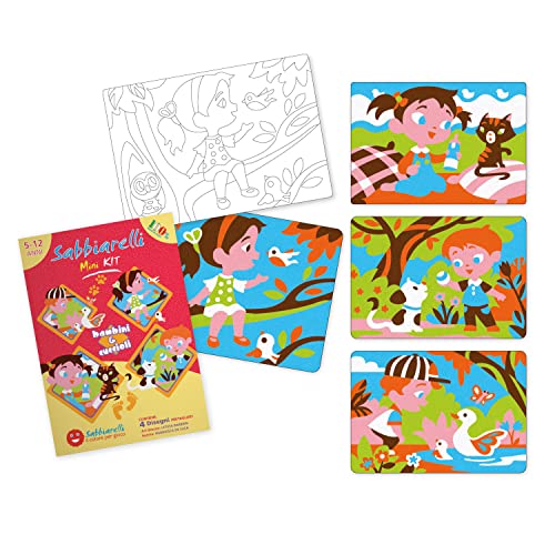 Sabbiarelli Sand-it For Fun Kit Niños y Cachorros - Set Trabajos Creativos: Colorear con Arena Todos los Personajes Divertidos, Idea de Regalo de Cumpleaños Niños Años 5+