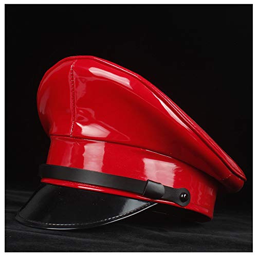 SAIPULIN 100% Cuero cortical Sombrero Militar Policía Casquillo del Sombrero de Cosplay Alemania Oficial del Ejército Hat Gorra con Visera Tamaño M L XL (Color : Rojo, tamaño : 57CM)