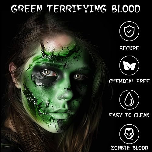 Sangre Falsa, Halloween Fake Blood Verde para Zombie Efeitos Especiais, Corpo Pinturas Faciais para Cosplay Party Fiesta Temática Carnaval