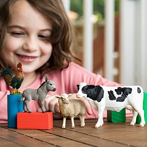 Schleich FARM WORLD - Set de Iniciación con Animales de Granja - Incluye 4 Animales Schleich Coleccionables - Vaca, Oveja, Burrito y Gallo - Animales de Juguete para Niños de 3+ Años
