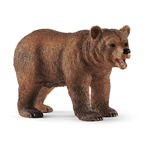 Schleich- Set de Figuras Grizzly con su cría, Colección Wild Life, 1 Osa + 1 Osezno + 2 Peces (42473)