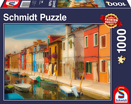 Schmidt Spiele- Puzzle de 1000 Piezas, diseño de Casas de la Isla Burano, Color carbón (58991)