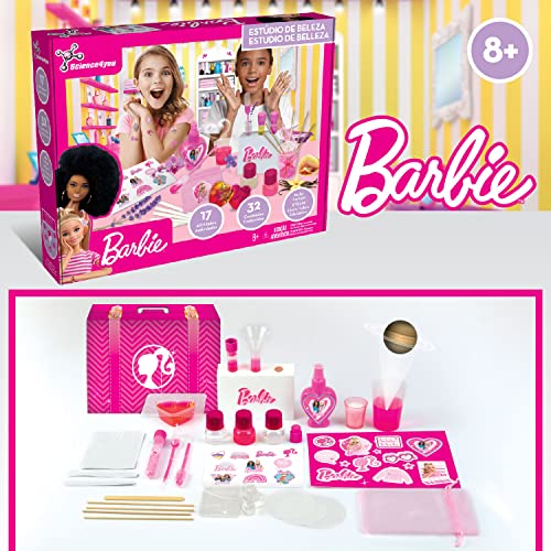 Science4you-Barbie Estudio de Belleza Kit de Manualidades Hace Jabones, Tatuajes Temporales, Colonia Infantil y Mucho Más-Regalos de Barbies para Niñas de 7 8 9+ años, Multicolor (80003513)