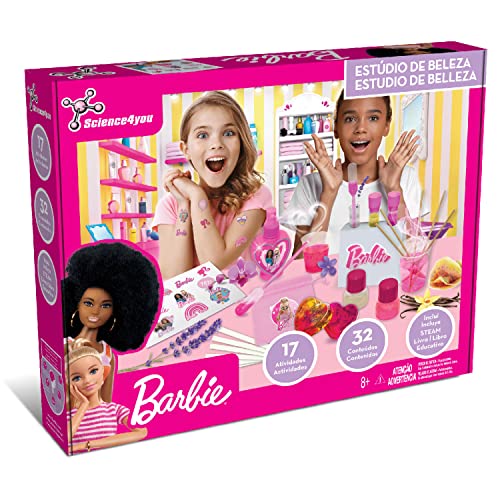 Science4you-Barbie Estudio de Belleza Kit de Manualidades Hace Jabones, Tatuajes Temporales, Colonia Infantil y Mucho Más-Regalos de Barbies para Niñas de 7 8 9+ años, Multicolor (80003513)