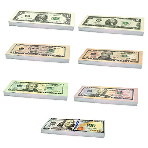 Scratch Cash Mini Bundle Dólares Dinero para Jugar (Tamaño real) 175 Billetes - 7 mazos de 25 x $ 1, 2, 5, 10, 20, 50 y 100