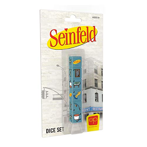 Seinfeld Dice Set | Dados coleccionables D6 con personajes y referencias - Kramer Painting, Kramer's Coffee Table Book, Fusilli Jerry, The Rye, y Bowl of Soup | Dados oficiales de 6 lados