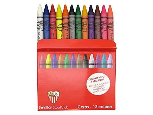 SEVILLA FC - Set de Papelería de 12 piezas, Ceras de Colores, Material Escolar, Para Niños, Estuche, Accesorio Multicolor, Producto Oficial (CyP Brands)