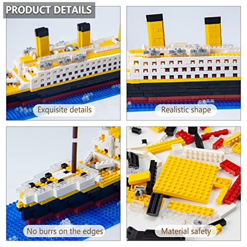 Seyaom Juego de bloques de construcción de modelo de barco Titanic, microbloques para regalo de niños y adultos (1860 piezas)