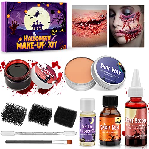 SFX Sangre Falsa Efectos Especiales de Halloween, Juego de Maquillaje para Escenario con Cicatriz, con Cera para La Cicatriz, Kits de Pintura Corporal para Cosplay, Fiesta de Vampiros y Zombis