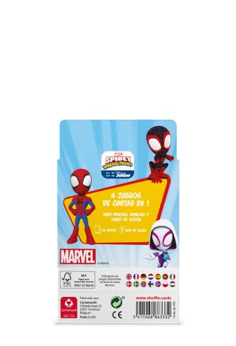 Shuffle 4+1 Marvel Spidey and Amazing Friends. Baraja de Cartas Infantil del Nuevo Personaje de Marvel