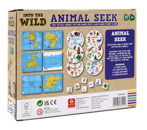 Shuffle Into The Wild Animal Seek - Un Juego Salvaje de Caza y búsqueda en Todo el Mundo, para 2-4 Jugadores, Adecuado para Mayores de 3 años