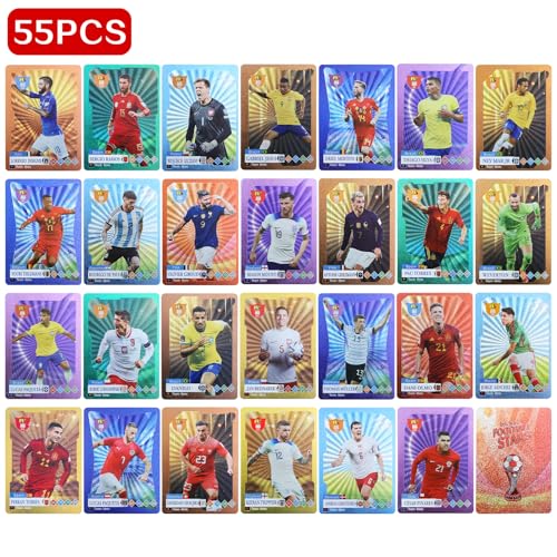 Sidesea Tarjetas de fútbol, 55 unidades, color de fútbol, tarjetas coleccionables 2023/2024, Copa Mundial de Fútbol Estrella Tarjeta Niños para coleccionar tarjetas para fans, niños, adolescentes y