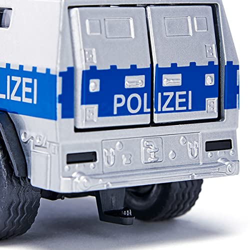 siku 2304, Rheinmetall MAN Survivor R, Coche patrulla de la policía, 1:50, Metal/plástico, Plata/azul, Apertura de puertas