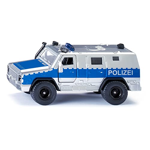 siku 2304, Rheinmetall MAN Survivor R, Coche patrulla de la policía, 1:50, Metal/plástico, Plata/azul, Apertura de puertas