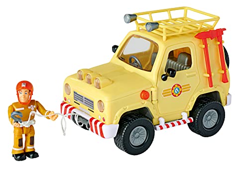 Simba 109252511 – Camión de Bomberos Sam 4 x 4 con Figura, Coche de Bomberos de 15 cm, con luz, Puertas para Abrir, Accesorios, a Partir de 3 años, Exclusivo en Amazon