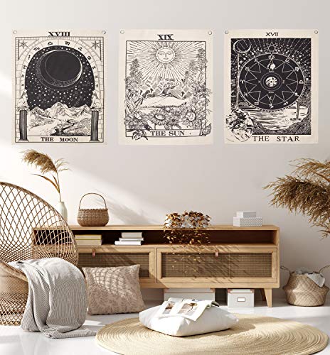 Simpkeely Paquete de 3 tapices de Tarot, tapices de Tarot con diseño de Sol y Luna, diseño de Estrella, para Colgar en la Pared, Misterioso Tapiz para decoración del hogar, 16 x 20 Pulgadas