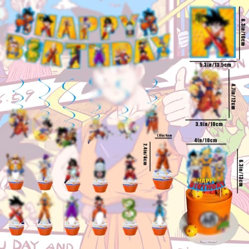 simyron Decoraciones de la Fiesta de cumpleaños - 20 Piezas Son Goku Decoraciones temáticas de la Fiesta, Anime Goku Fiesta Bandera Decoraciones de la Magdalena Decoraciones en Espiral