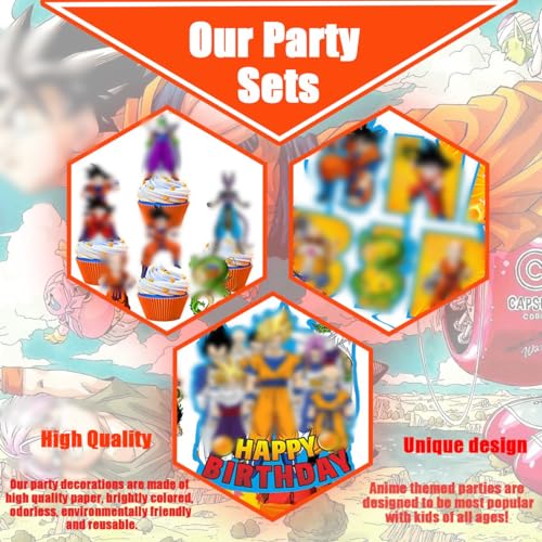 simyron Decoraciones de la Fiesta de cumpleaños - 20 Piezas Son Goku Decoraciones temáticas de la Fiesta, Anime Goku Fiesta Bandera Decoraciones de la Magdalena Decoraciones en Espiral