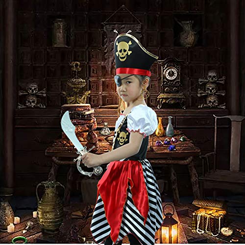 Sincere Party Disfraz de pirata para niñas Pirata Bucanero Princesa Vestido de lujo con espada, bolsa de pirata, parche en el ojo y sombrero 3-4 años