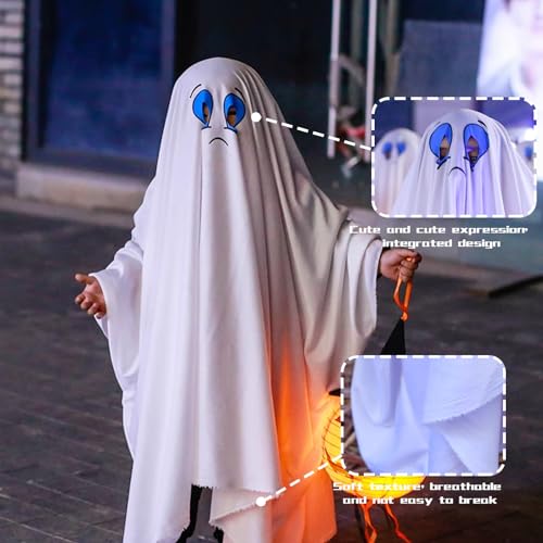 Sipiris Halloween Disfraz de Fantasma Niños Horror Halloween Tocado Para Poncho Disfraz de Fantasma Blanco Para Niños Niñas Cosplay Truco o Trato Fiesta (90cm-110cm)