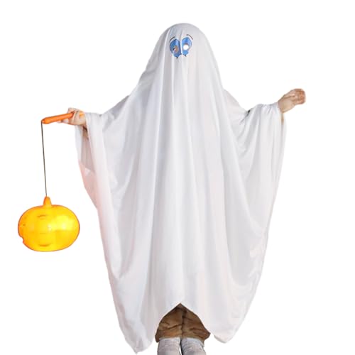 Sipiris Halloween Disfraz de Fantasma Niños Horror Halloween Tocado Para Poncho Disfraz de Fantasma Blanco Para Niños Niñas Cosplay Truco o Trato Fiesta (90cm-110cm)