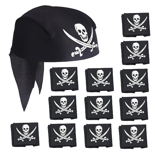 SKHAOVS 12 Piezas Pañuelo de Pirata, Sombreros de Pirata, Braga de Cabeza de Capitán Pirata Negra, Accesorios para Disfraces de Piratas, Fiesta de Cumpleaños Pirata de Halloween (12 Piezas)