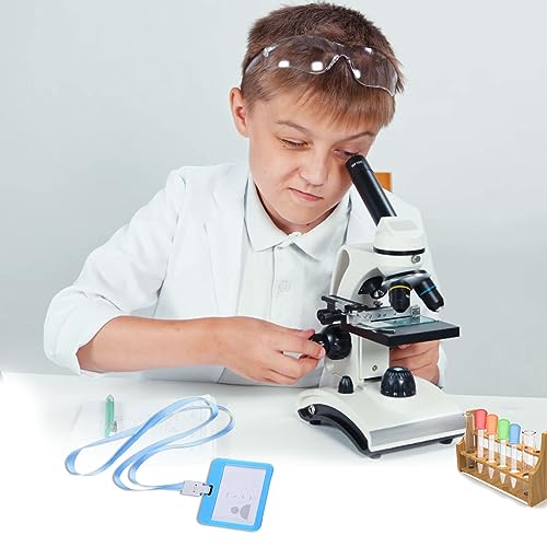 SKHAOVS 7 Pcs Bata de Laboratorio Niños con Anteojos Nombre de Tarjeta Cuentagotas, Disfraz de Científico Doctor para Niños y Niñas, Juego de Rol de Médico de Laboratorio Científico (White)