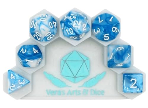 Sky River - Polyset Dice | Polydice | Blue White Pearlescent Marble and White | Dice Set of 7 Pieces| D&D and RPGs | Plastic Dice Set | Polyhedral Dice Set | DND / D&D / Dungeons and Dragons